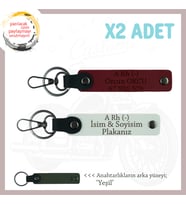 Bikerlar İsim Plaka ve A Rh (-) Kan Grubu Yazılı Deri x2 Anahtarlık Hediyelik Takım, Beyaz-Bordo-Ysl