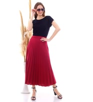 9072693 Mira Pliseli Beli Lastikli Uzun Etek BORDO