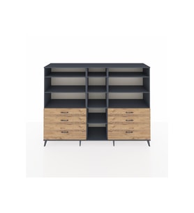 Hyperion Dolap 10 Raflı 6 Çekmeceli  220x44x163 Antrasit-Antrasit/Çam
