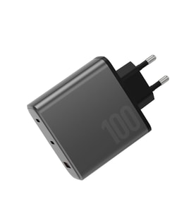 AmpCharge GaN100 2 Adet 100W Type-C ve 30W USB 3.0 Çıkışlı Hızlı Şarj Aleti - Koyu Gri
