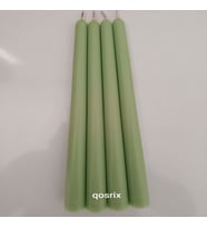 qosrix 4'lü Açık Yeşil Şamdan Soya Mumu 1. Kalite Soya Doğal Vanilya Kokulu Uzun Çubuk Konik Mum Dekoratif