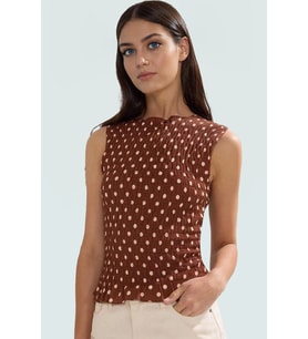 Regular Kolsuz Fitted Bluz Ekose Desenli Polyester Esnek Örme Kumaş Trend Tasarım Özenle Seçilmiş