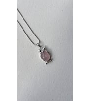 Pembe kuvars Çelik kolye