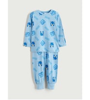 LCW Kids Mavi Bisiklet Yaka Sonic Baskılı Erkek Çocuk Pijama Takımı