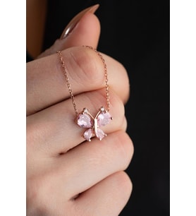 925 Ayar Gümüş Pembe Zirkon Taşlı Yusufcuk Kolye