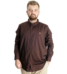 Mode XL Büyük Beden Erkek Gömlek U.Kol Tom Oxford 23303 Kahverengi