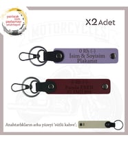 Motorsikletçilere Özel, İsim Plaka ve 0 Rh (-) Kan Grubu Yazılı x2' li Anahtarlık Set, Mor-Bordo-SK (Çok Renkli)