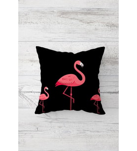 Flamingo Desenli Çift Tarafı Baskılı Gizli Fermuarlı Yastık Kılıfı Kırlent Koltuk Yastık Kılıfı (Siyah)