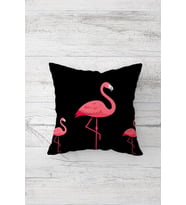 Flamingo Desenli Çift Tarafı Baskılı Gizli Fermuarlı Yastık Kılıfı Kırlent Koltuk Yastık Kılıfı (Siyah)