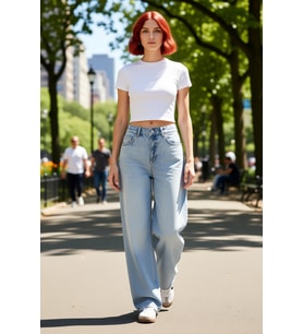 Kadın Açık Normal Bel Geniş Paça Denim Pantolon Fonksiyonel Dayanıklı Kaliteli Konforlu Şık