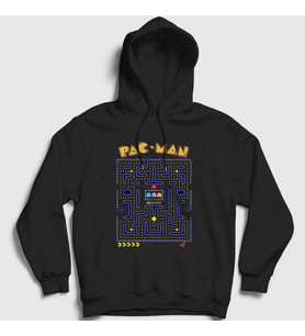 Presmono Unisex Siyah Map Pac Man Pacman Kapüşonlu Sweatshirt 312118tt