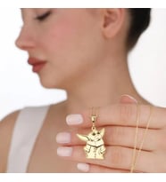 Kişiye Özel 925 Ayar Gümüş Baby Yoda Kolye (Gold)