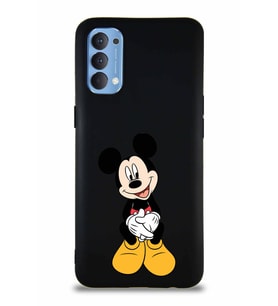 Oppo Reno 4 Soft Premier Kapak Mickey Mouse-A Tasarımlı Silikon Kılıf - Siyah (Şeffaf)