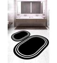 Dijital Baskılı Kaymaz Taban Yıkanabilir Oval 2'li Klozet Takımı Banyo Paspası NOKZ-HS-518 (Siyah)