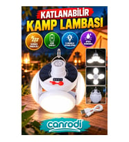 Solar Şarjlı Katlanabilir LED Kamp Lambası – 5 Modlu 360° Aydınlatma ve IPX4 Koruma