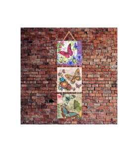 Kelebek İzleyen Serçe Baskılı 14x14 cm 3 Parça