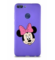 Huawei P Smart Soft Premier Kapak Minnie Mouse-C Tasarımlı Silikon Kılıf - Mor (Şeffaf)