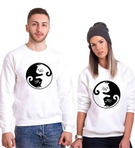 Tshirthane Cat Yingyang Sevgili Kombinleri Sweatshirt Kombini (Tek Ürün Fiyatıdır.)