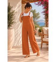 Palena PLNL6141 – Doğal Müslin Kumaş Yumuşacık Salopet - Camel
