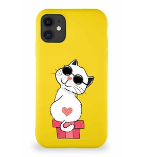 Apple iPhone 11 Soft Premier Kapak Coolcat Tasarımlı Silikon Kılıf - Sarı (Şeffaf)