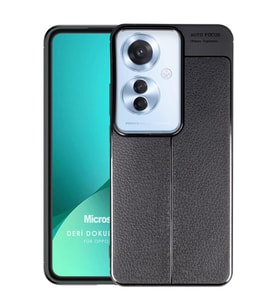 Microsonic Oppo Reno 11F Kılıf Deri Dokulu Silikon Siyah (Siyah)