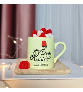 Evin Reisi Tasarımlı Kişiye Özel Sarı Türk Kahvesi Fincanı