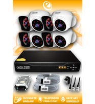 ELITCAM 8 Kameralı Kare 4 İç Kamera Set HDD'siz Full HD Gece Görüşlü Güvenlik Kamerası Sistemi