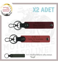 Motorcu Tarzına Özel, İsim Plaka ve 0 Rh (+) Kan Grubu Yazılı Anahtarlığı, Nar Çiçeği-Bordo-Ysl (Çok Renkli)