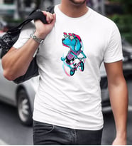 BK Gift Bisikletçi Köpek Tasarımlı Beyaz T-Shirt-1