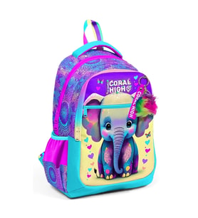 CORAL HIGH 23650 KIDS PEMBE TURKUAZ FİL DESENLİ ÜÇ BÖLMELİ OKUL SIRT ÇANTASI