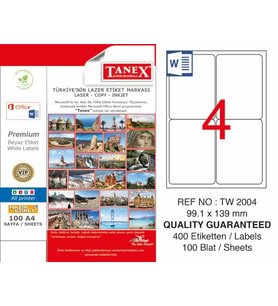 TANEX LASER ETİKET TW-2004 - 99.1 X 139 MM ÜCRETSİZ KARGO