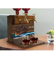 BK Gift Kişiye Özel Kabartma Gemi Tasarımlı Çift Musluklu Doğal Ahşap İçki Standı-10, İçki Standı, Doğum Günü Hediyesi, Ev Hediyesi, Erkek Hediye