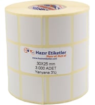 30mm x 25mm 3000 Adetli 3lü Yan Yana Sarılmış Rulolar 40mm Kuka Çapında Direk Termal Transfer Etiketi
