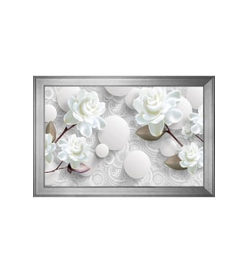 Beyaz Çiçekler Soyut Motifli Kanvas Tablo 80 x 110 cm Silver Çerçeve