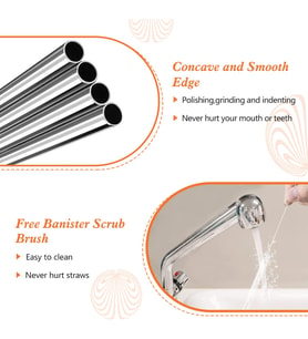 Ekstra Uzun Paslanmaz Çelik Pipet Seti – 3 Parça (Eğri + Düz + Fırça)