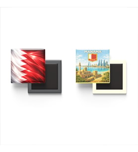 Buzdolap Magnetleri - Bahreyn Bayrağı ve Manama Retro Tema - 2'li Set Magneti