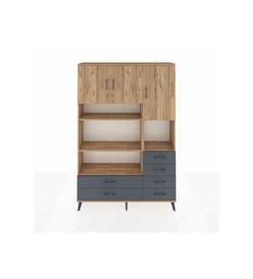 Arges Dolap 9 Raflı 6 Çekmeceli 3 Kapaklı 132x30x195 Çam-Çam/Antrasit