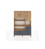 Arges Dolap 9 Raflı 6 Çekmeceli 3 Kapaklı 132x30x195 Çam-Çam/Antrasit