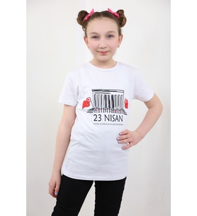 Toontoy Unisex Çocuk 23 Nisan Baskılı Tişört (Beyaz)