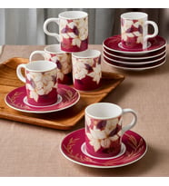 GÜRAL PORSELEN Camelia 12 Parça 6 Kişilik Kahve Fincan Takımı 67081 Bordo