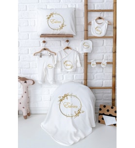 Pia Baby Premium %100 Pamuk Yenidoğan Kız Bebek Hastane Çıkışı Hediyelik Set 5049-02 (Ekru)