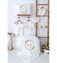 Pia Baby Premium %100 Pamuk Yenidoğan Kız Bebek Hastane Çıkışı Hediyelik Set 5049-02 (Ekru)