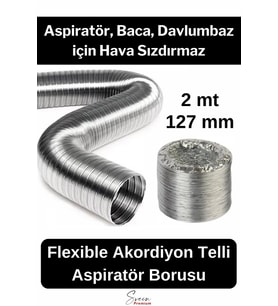 Alüminyum Kopmaz Yırtılmaz Ankastre Baca Aspiratör Davlumbaz Şofben Havalandırma Borusu 2 mt 127 mm