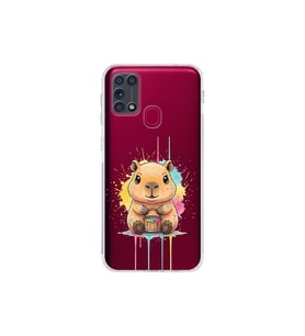 Samsung Galaxy M31 ile Uyumlu Splash Kapibara Tasarımlı Şeffaf Silikon Kılıf