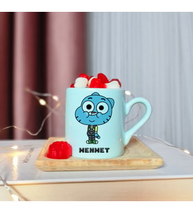 Gumball Tasarımlı Kişiye Özel Yeşil Türk Kahvesi Fincanı