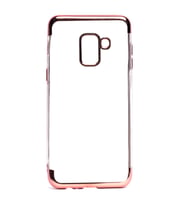 Galaxy A8 2018 Kılıf İnce Köşeleri Renkli Şeffaf Silikon (Rose)