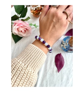 Kadın - Ametist Ve Ay Taşı Ile Hazırlanmış Doğal Taş Bileklik  Handcrafted