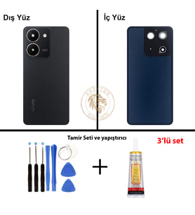 Vivo Vida Seti + Yapıştırıcı V29 Lite Siyah Yapıştırıcı B-7000 Yapıştırıcı Vida Seti Arka Kapak Arka Cam Batarya Kapağı Lazer Kesim Kapak Pil Kapağı Back Cover