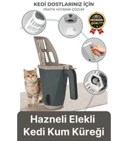 #KumKüreği Pratik Hızlı Hijyenik Ergonomik Tutma Saplı Torbalı Hazneli Elekli Kedi Kumu Küreği