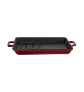 Lava Dikdörtgen Metal Kulplu Demir Döküm Tava 26x32 cm Hibrit Bordo